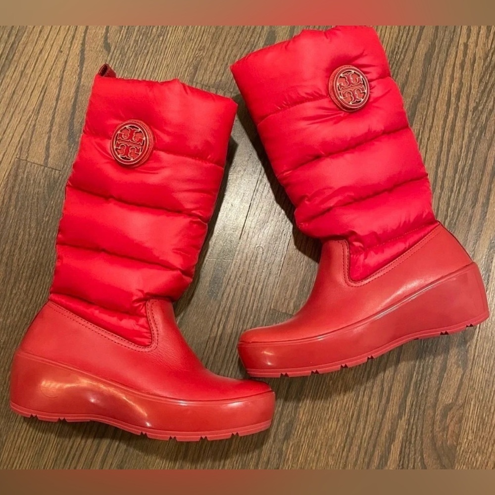 Tory Burch Winter Snow Red Puffer Boots Women size